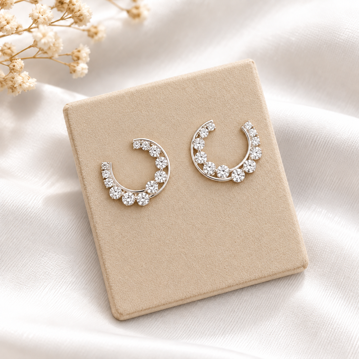 Celestial Crystal Crescent Stud Earring