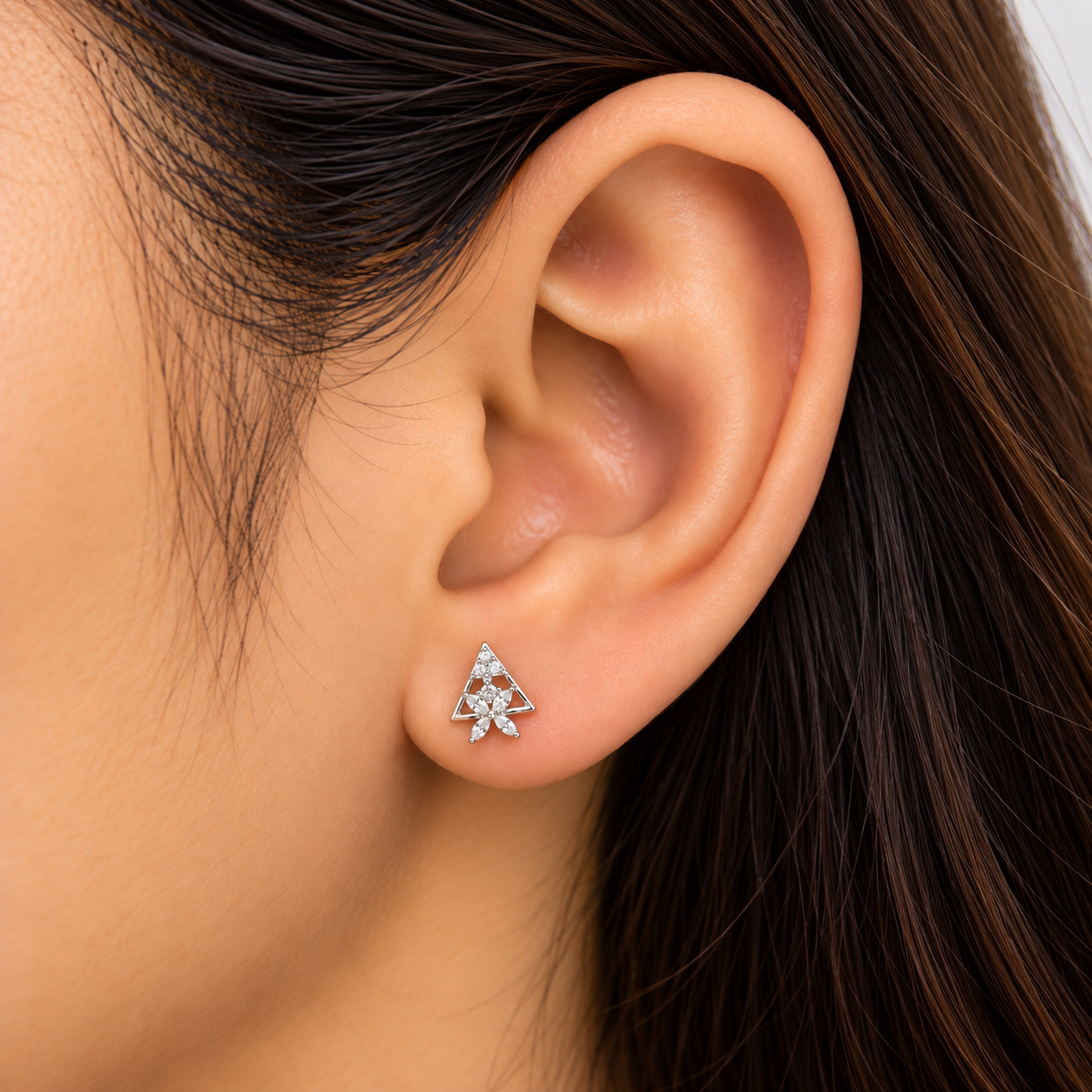 Crystal Blossom Triangle Stud Earring