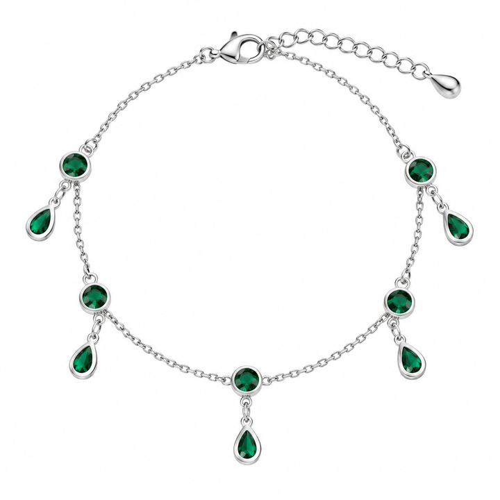 Tear Drop Green Silver Anklet