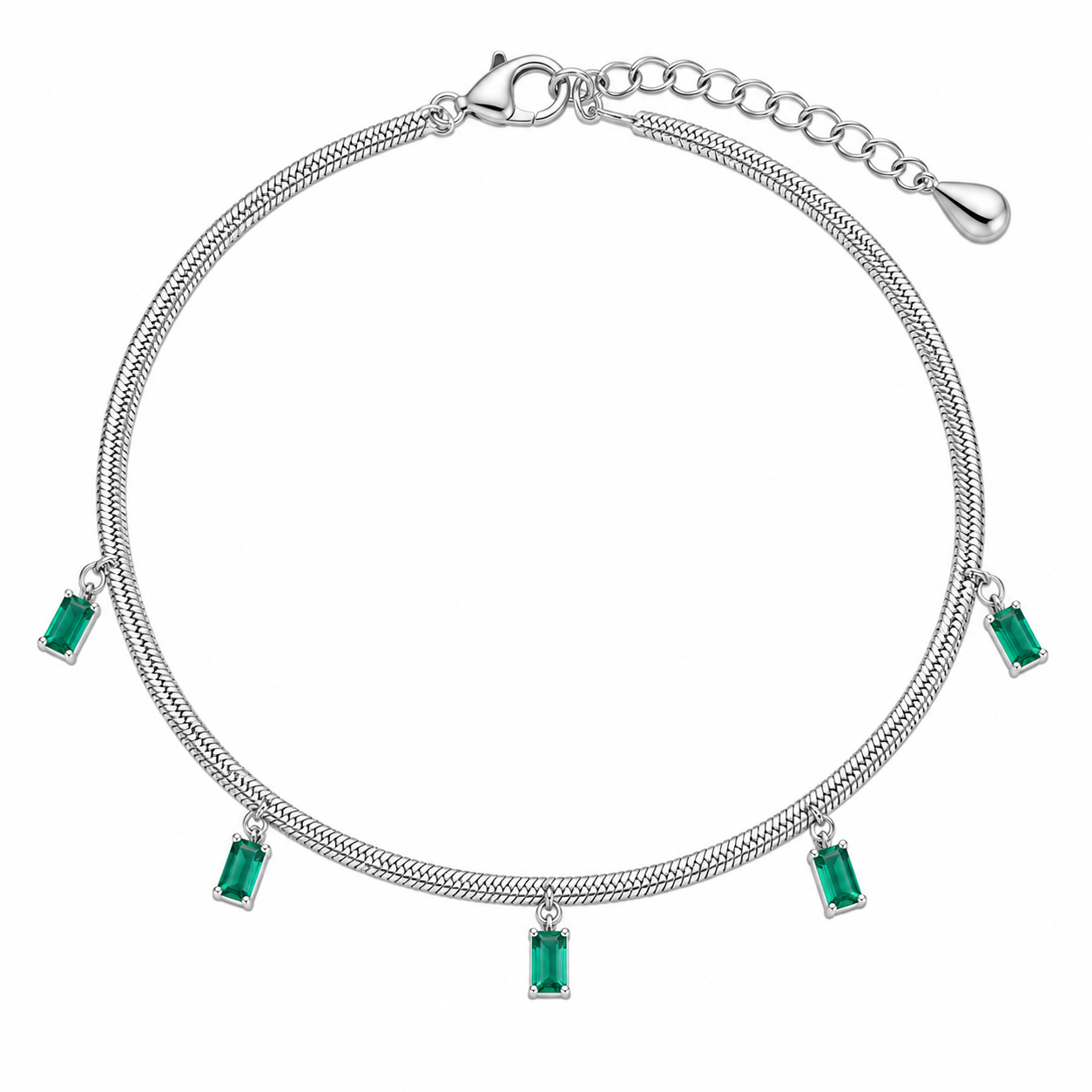 Emerald Green Charm Silver Anklet