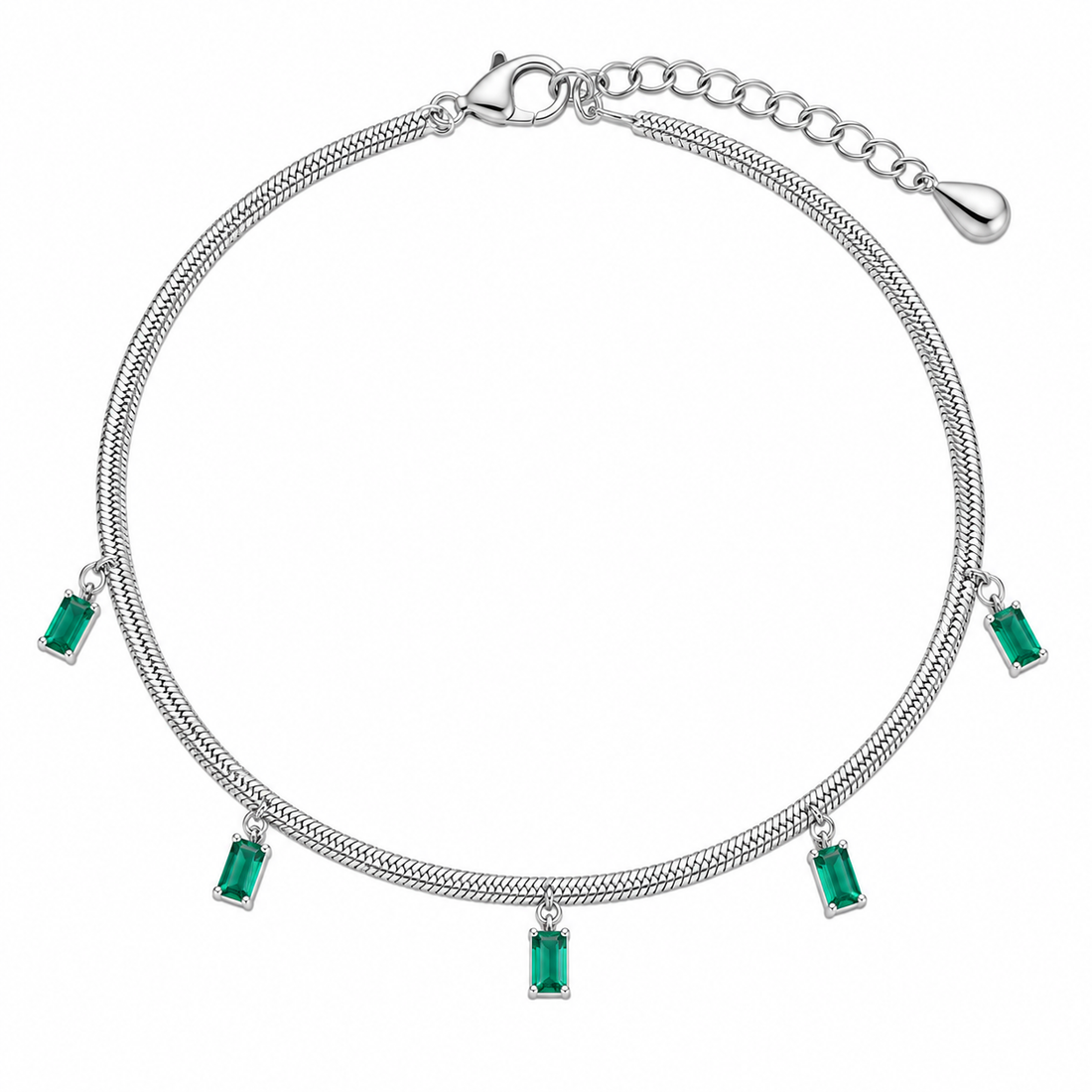 Emerald Green Charm Silver Anklet