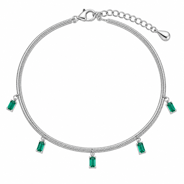 Emerald Green Charm Silver Anklet