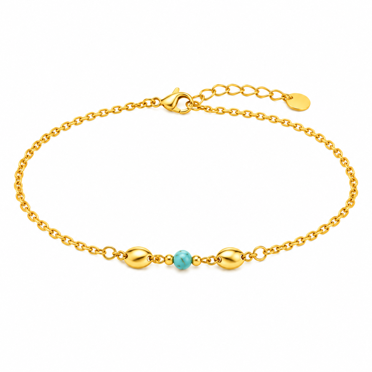 Turquoise Gold Bead Anklet