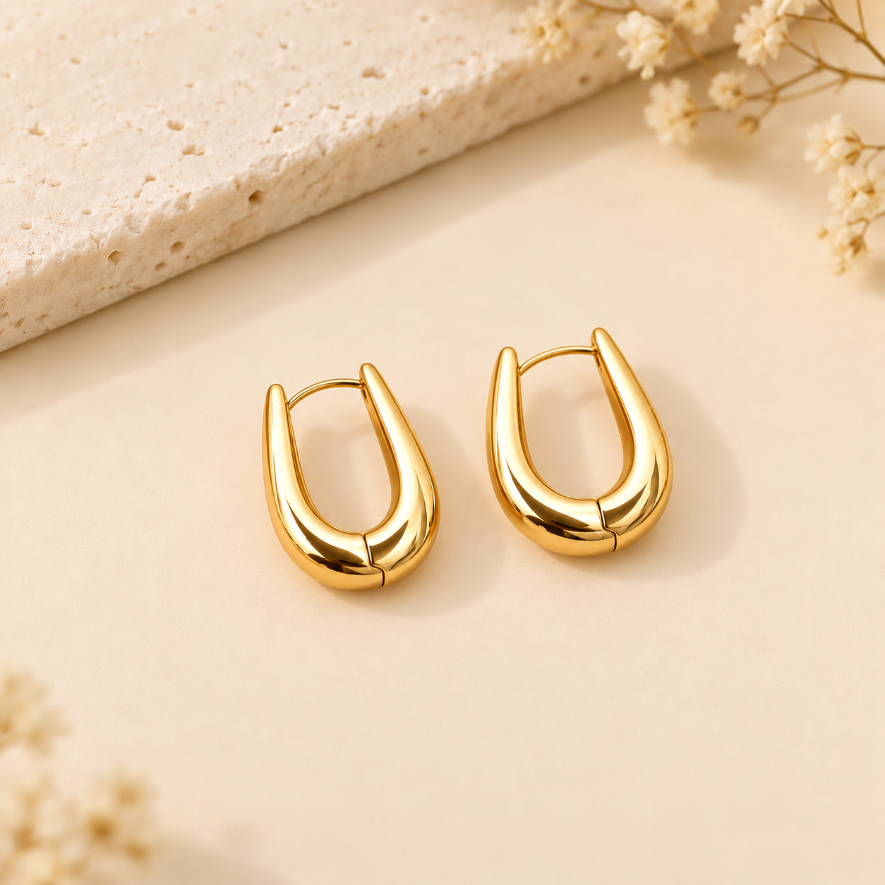 Sculpted Teardrop Gold Hoop Earring