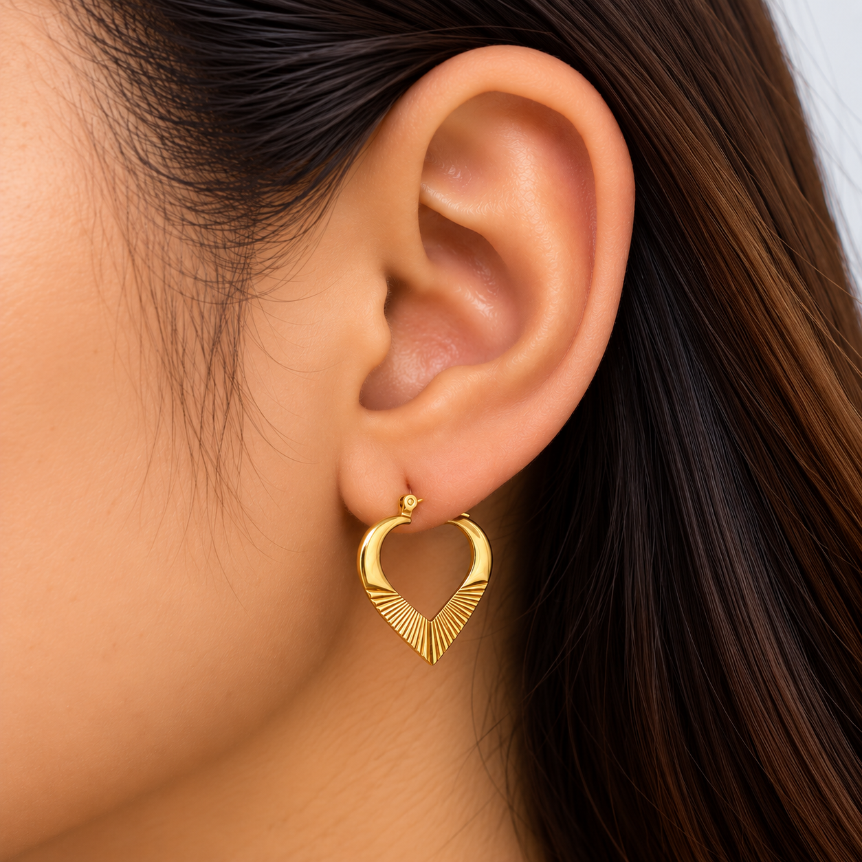 Sunburst Heart Gold Hoop Earring