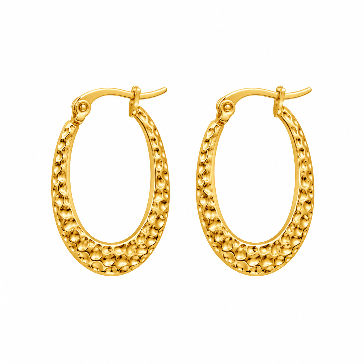 Hammered Texture Gold Oval Hoop Earring