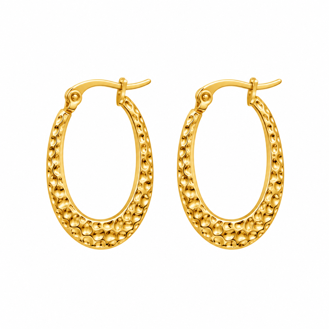 Hammered Texture Gold Oval Hoop Earring