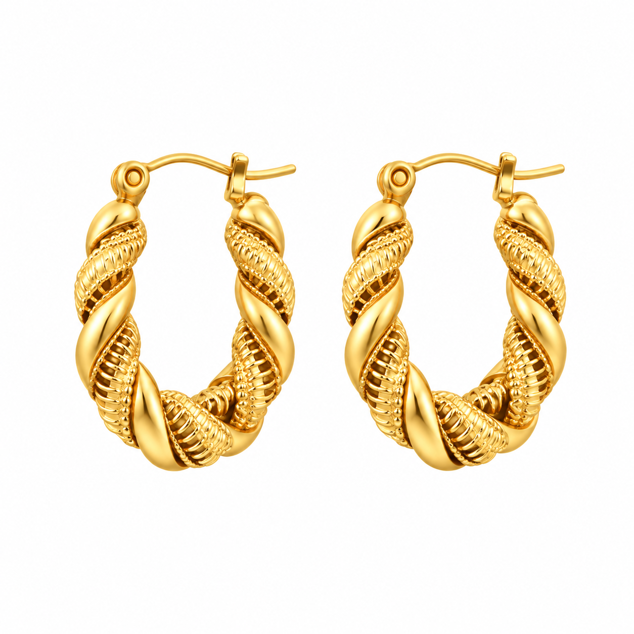 Sculpted Rope Twist Gold Hoop Earring