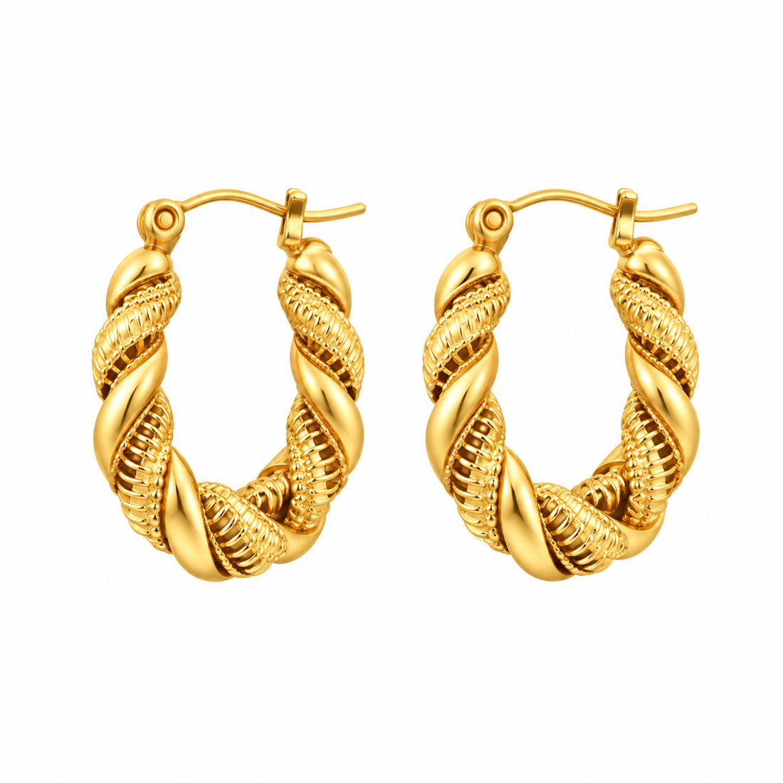 Sculpted Rope Twist Gold Hoop Earring