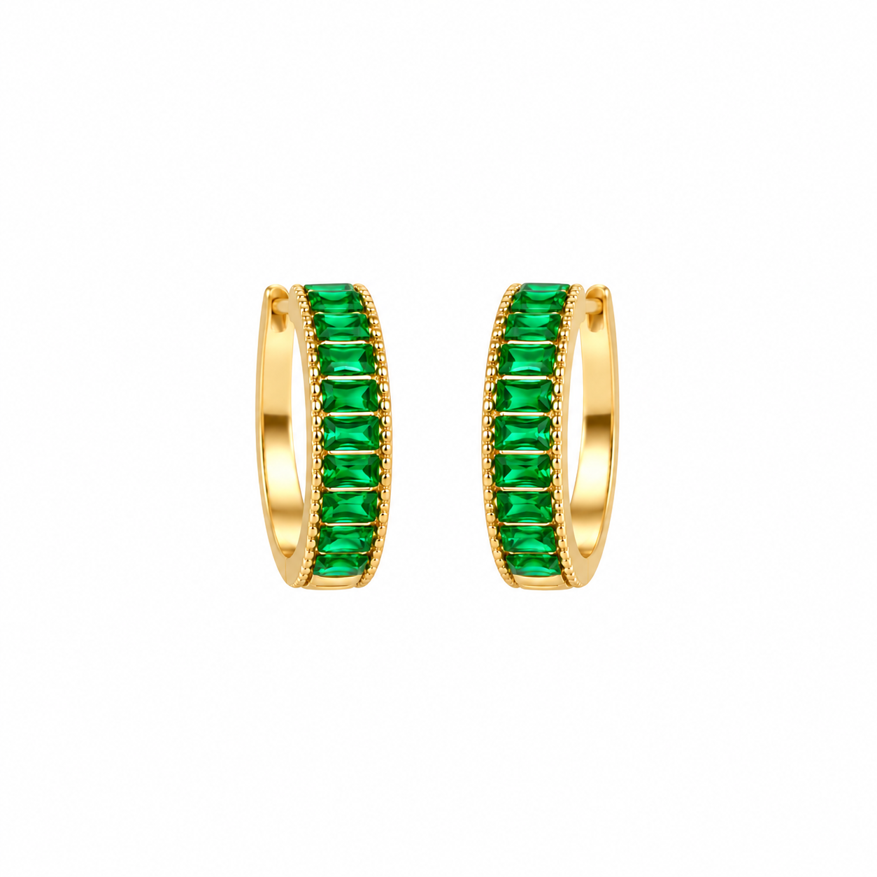 Emerald Baguette Gold Hoop Earring