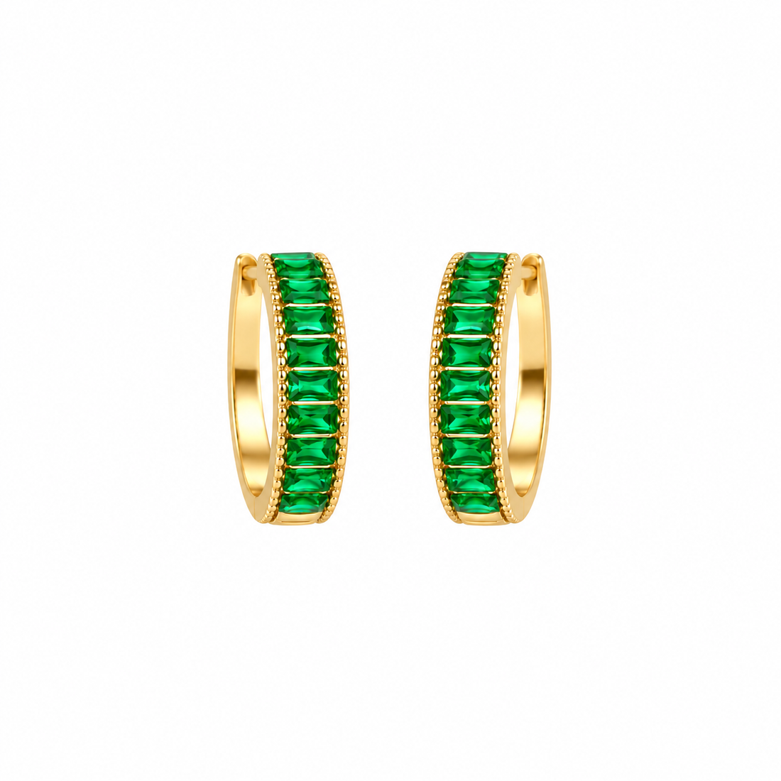 Emerald Baguette Gold Hoop Earring