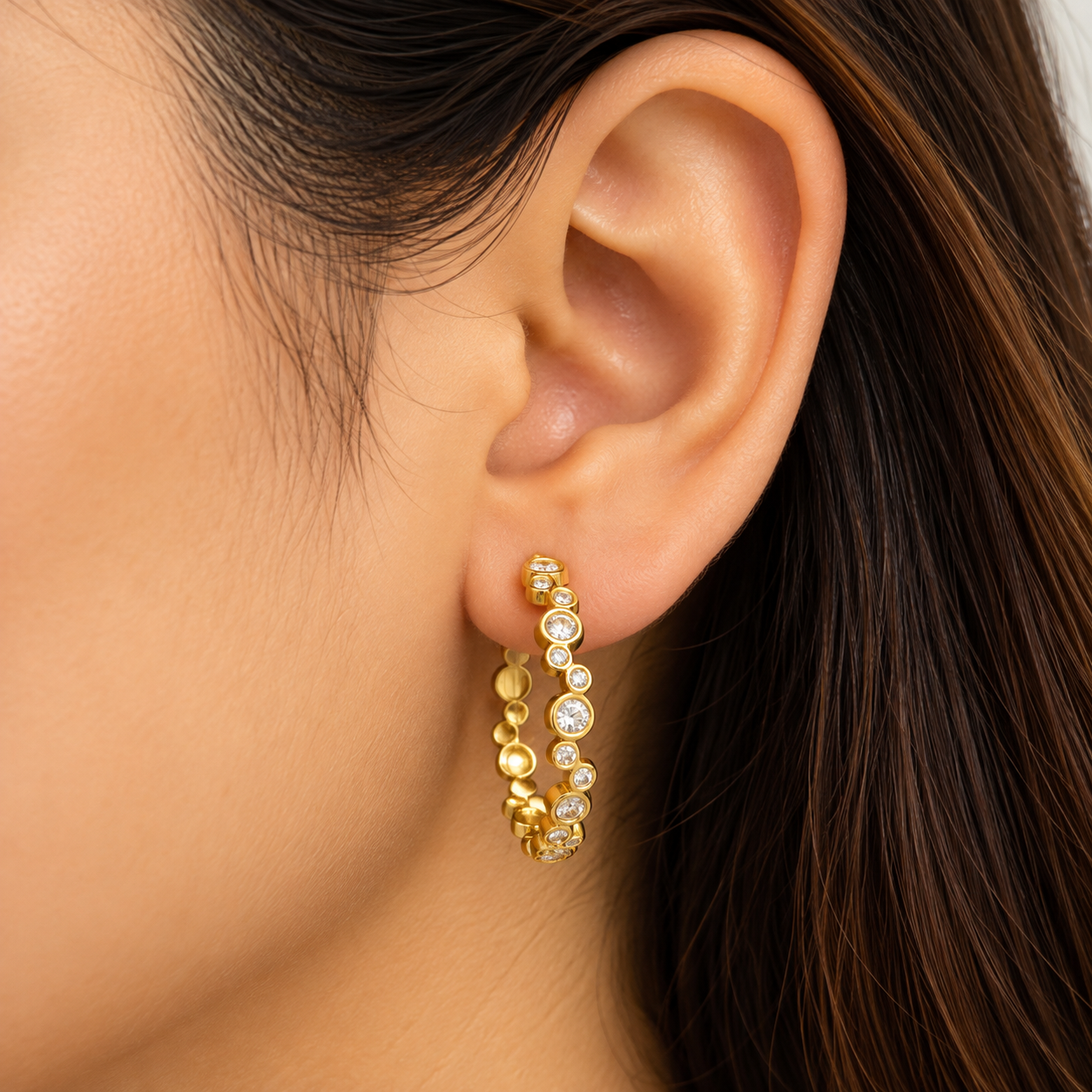 Crystal Bubble Gold Hoop Earring