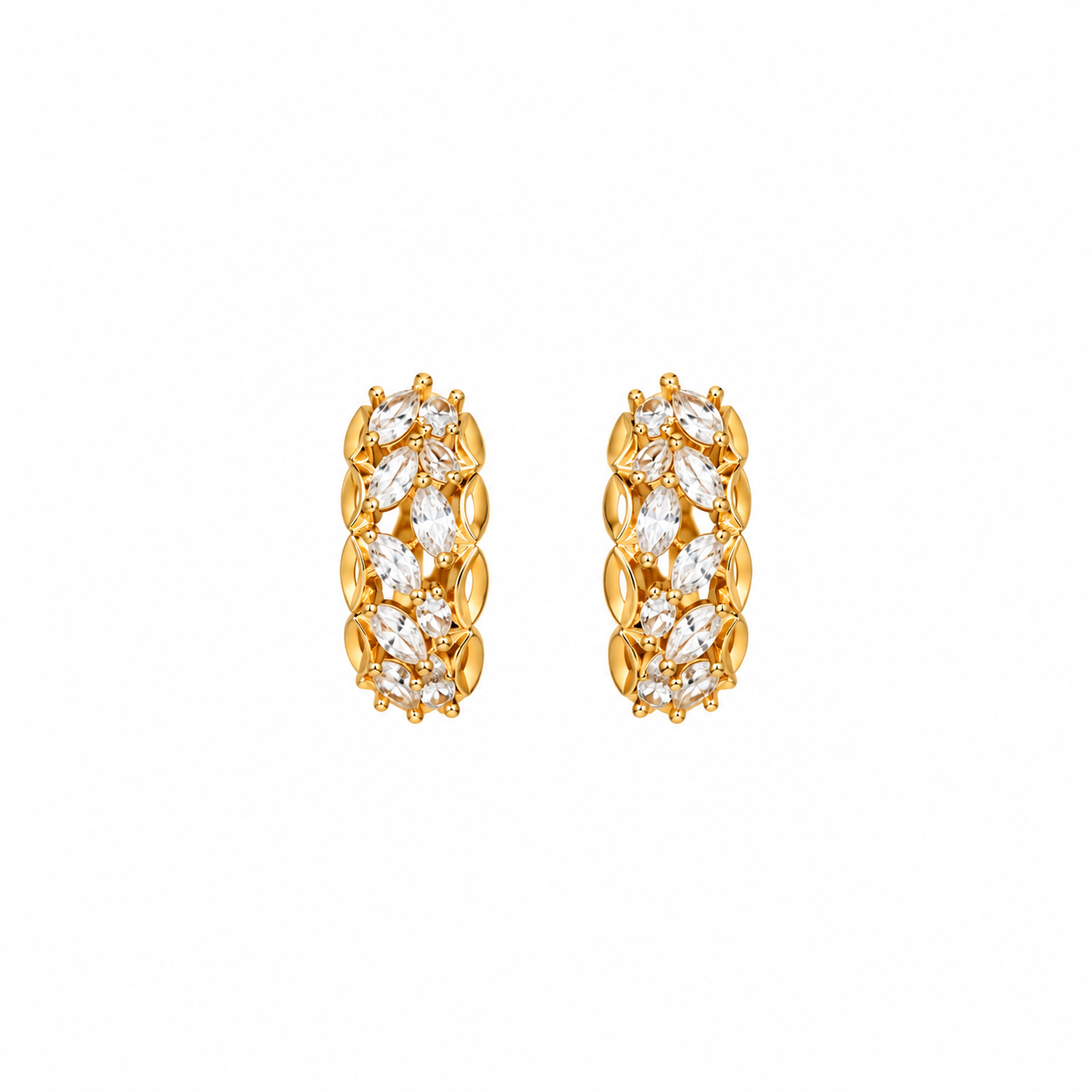 Crystal Leaf Vine Gold Hoop Earring