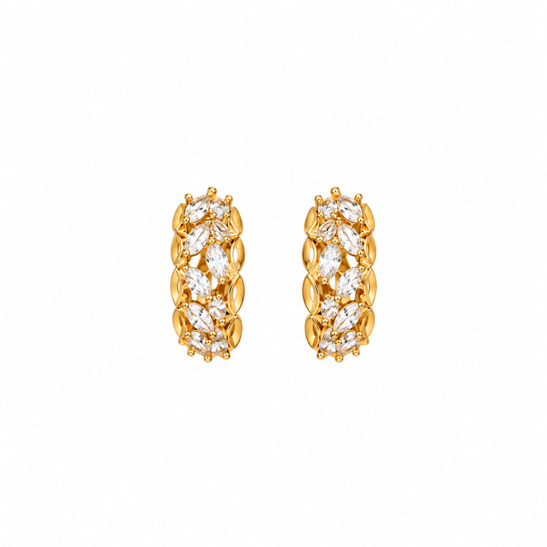 Crystal Leaf Vine Gold Hoop Earring