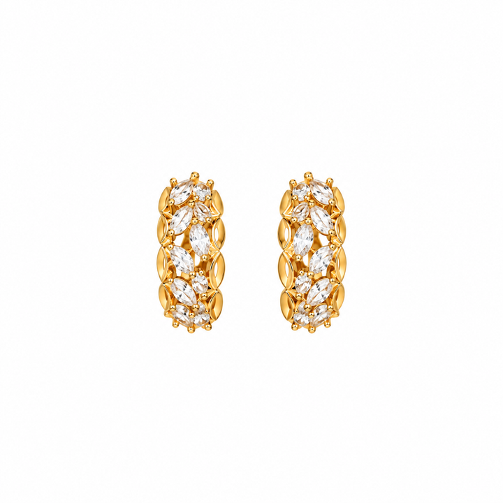 Crystal Leaf Vine Gold Hoop Earring