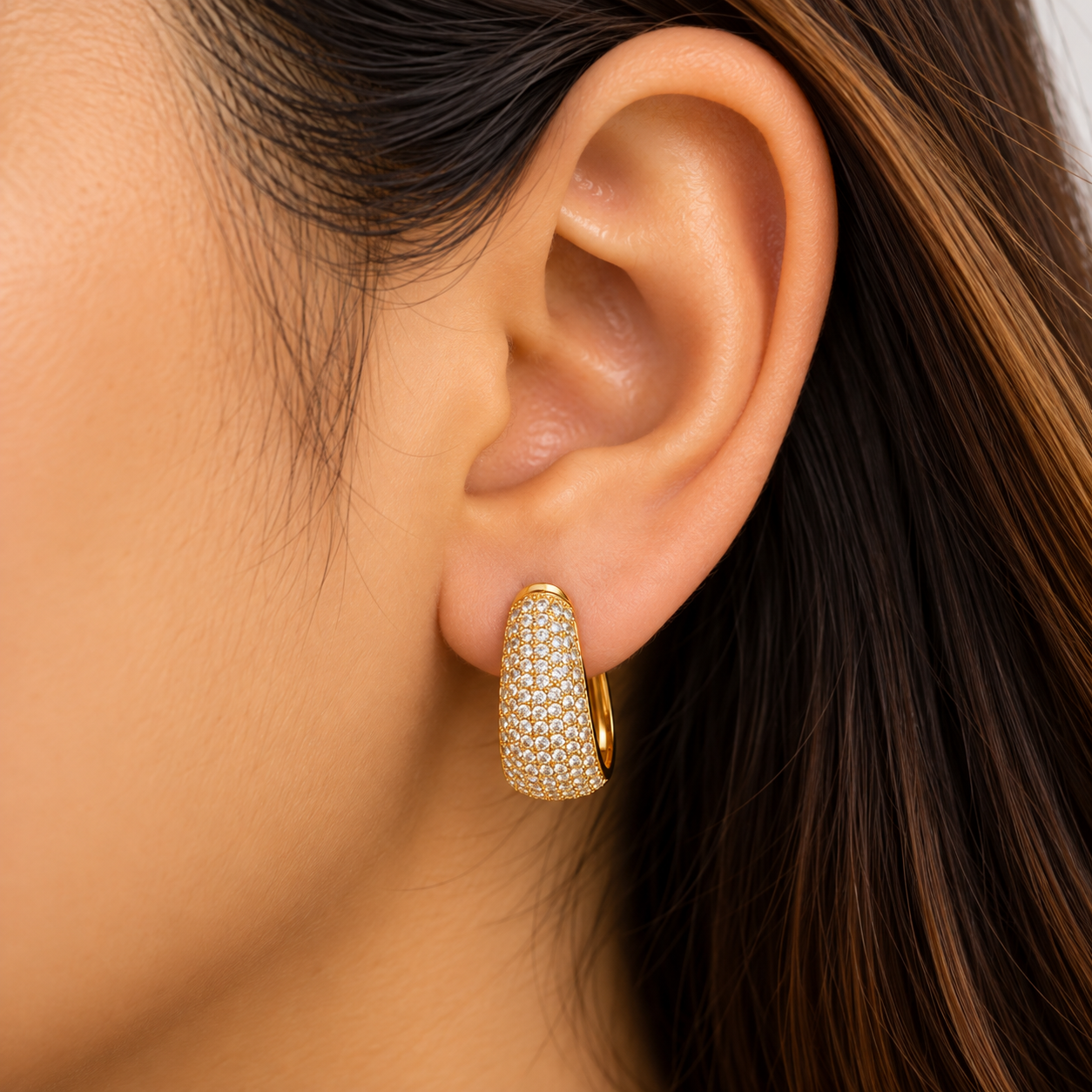 Pavé Crystal Gold Huggie Hoop Earring