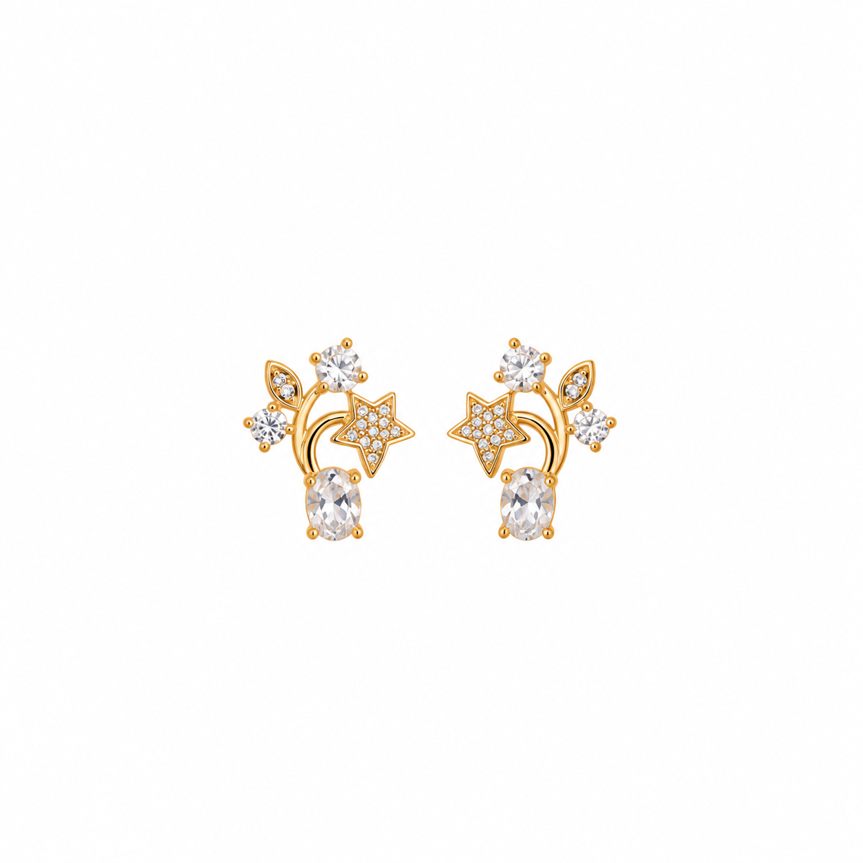 Celestial Star & Moon Crystal Stud Earring