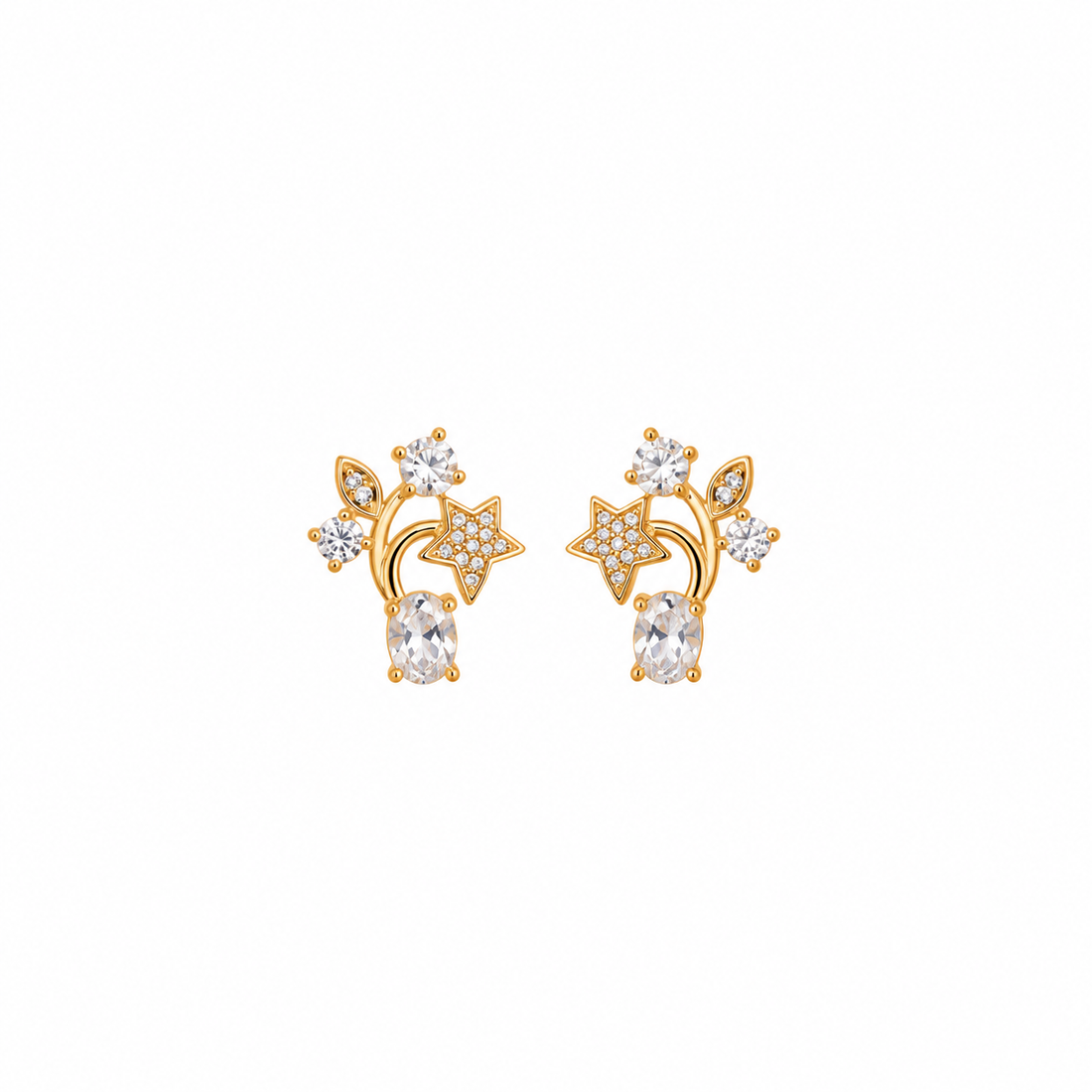 Celestial Star & Moon Crystal Stud Earring