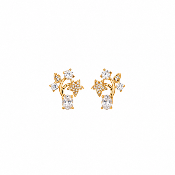 Celestial Star & Moon Crystal Stud Earring