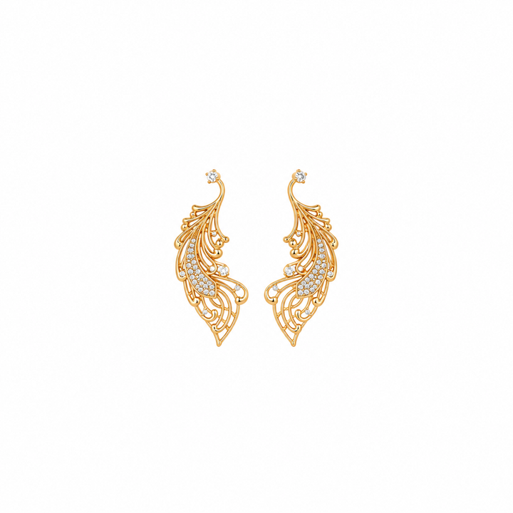 Crystal Feather Vine Gold Drop Earring