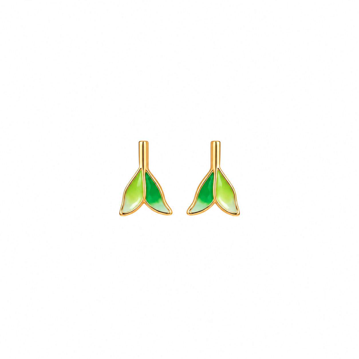 Green Enamel Leaf Gold Stud Earring