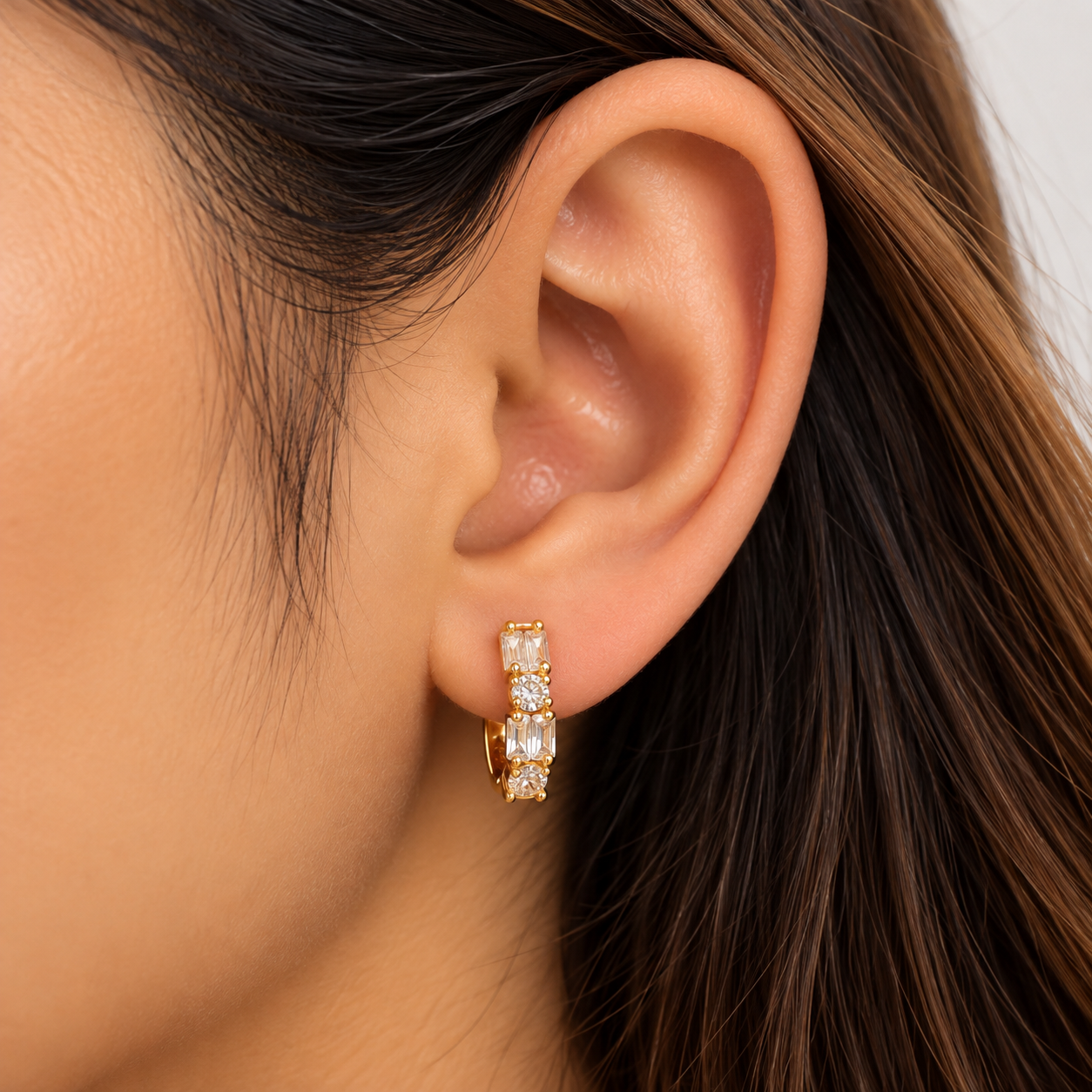 Baguette Crystal Oval Gold Drop Earring