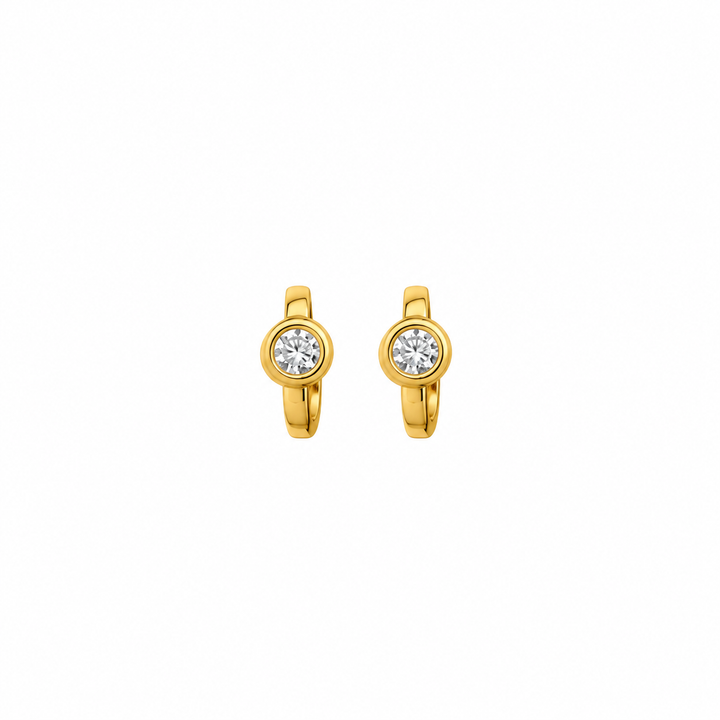 Solitaire Crystal Gold Huggie Hoop Earring