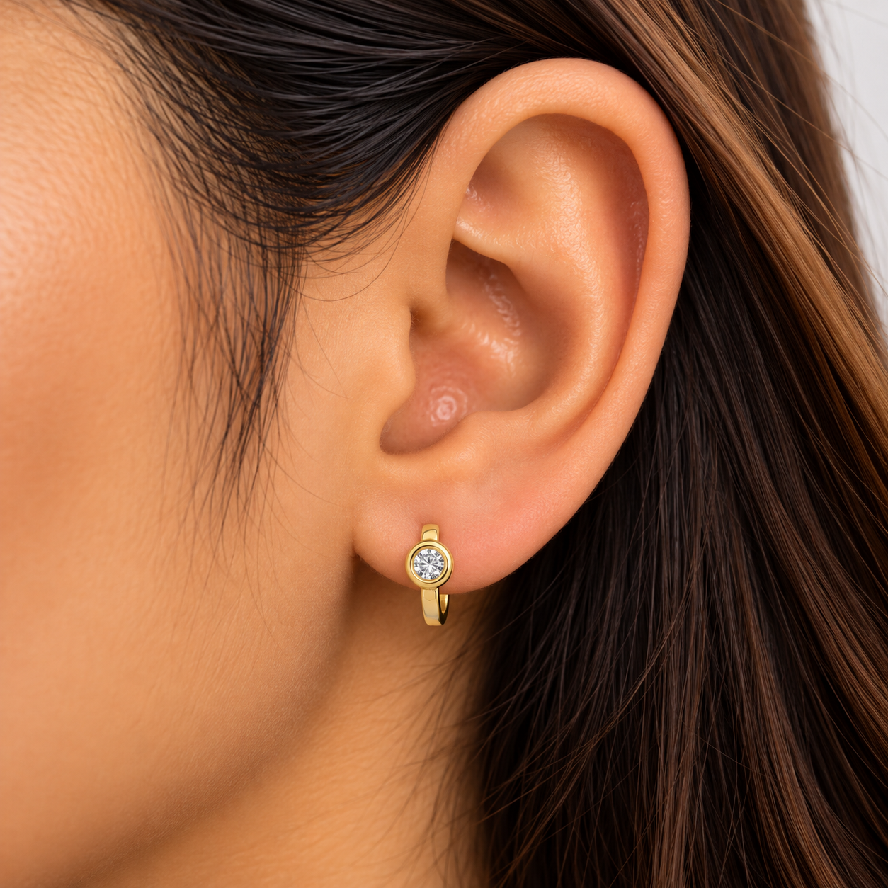 Solitaire Crystal Gold Huggie Hoop Earring