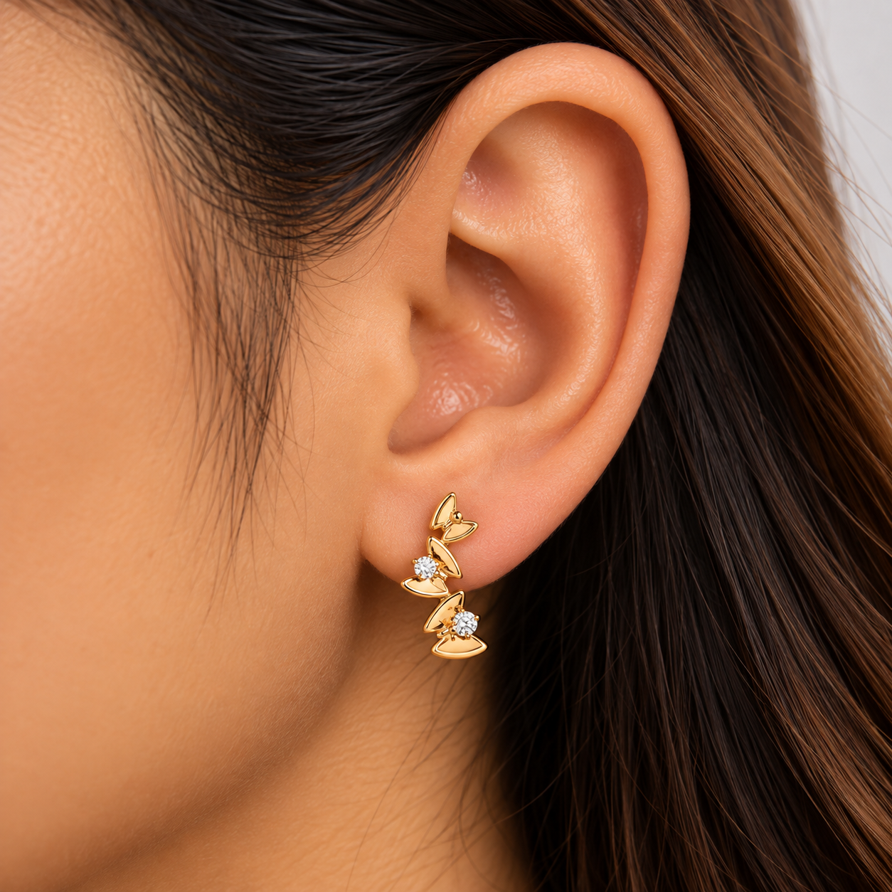 Crystal Butterfly Vine Gold Drop Earring