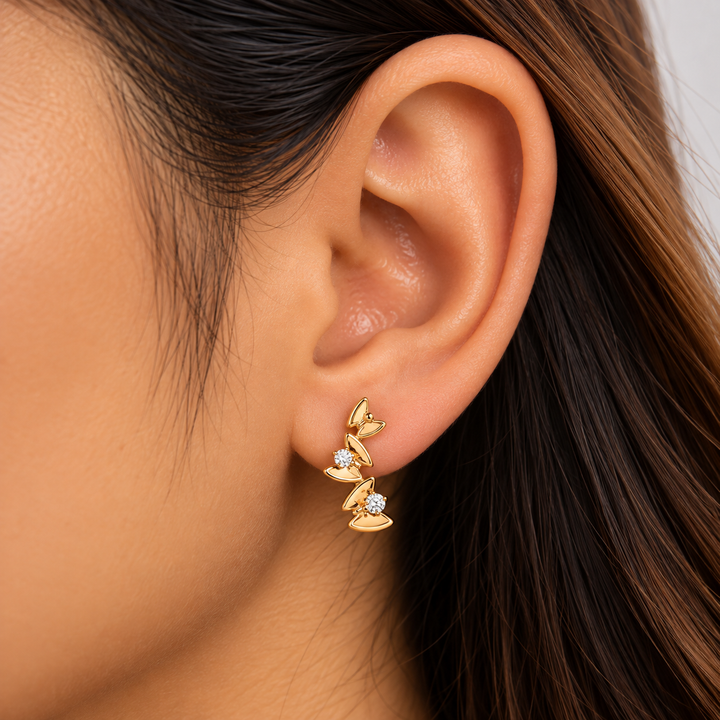 Crystal Butterfly Vine Gold Drop Earring