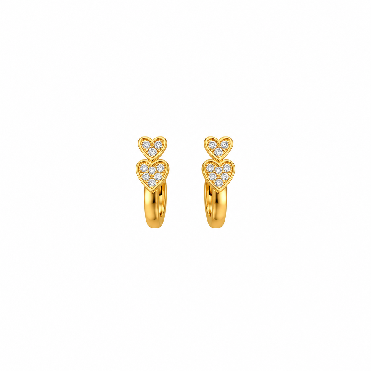 Double Heart Crystal Gold Huggie Hoop Earring