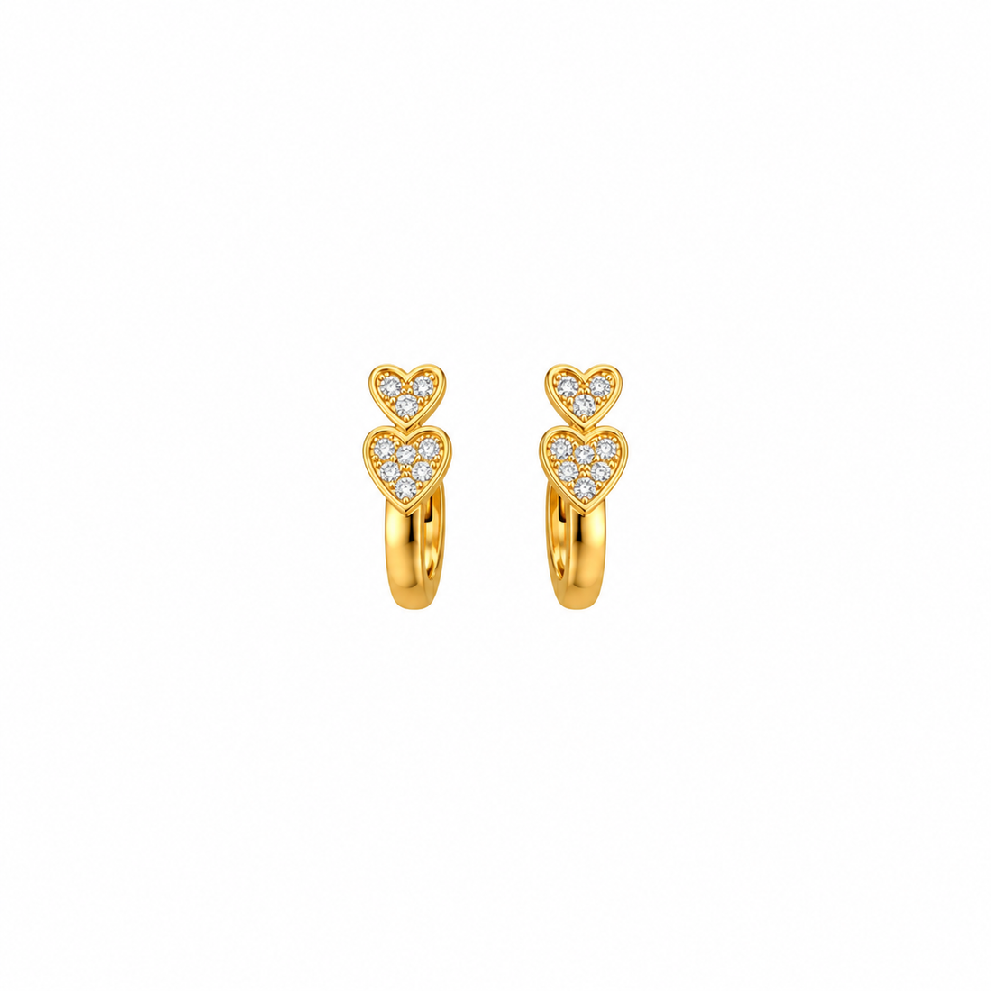 Double Heart Crystal Gold Huggie Hoop Earring