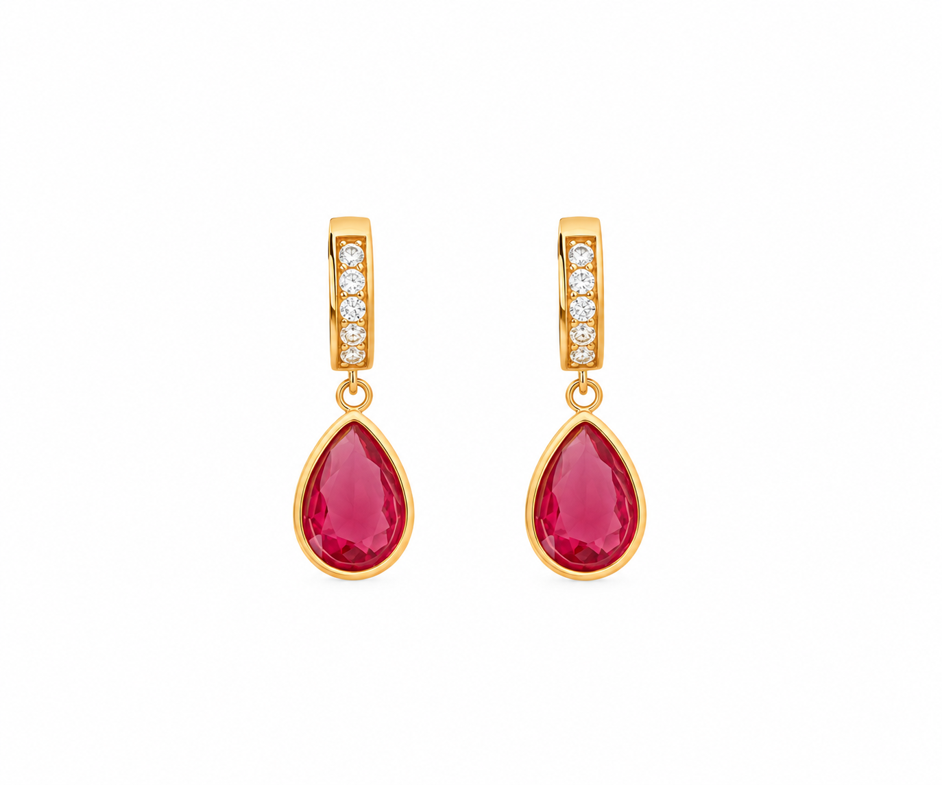 Ruby Teardrop Crystal Hoop Earring