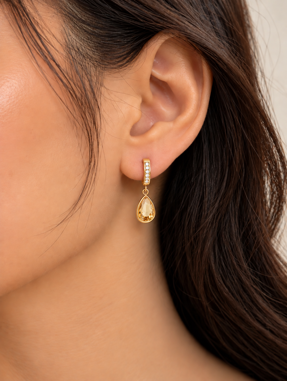 Champagne Teardrop Crystal Hoop Earring