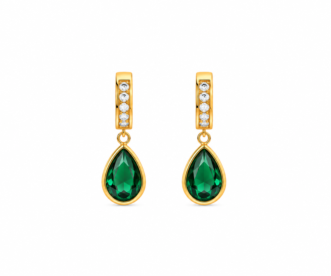 Emerald Teardrop Crystal Hoop Earring