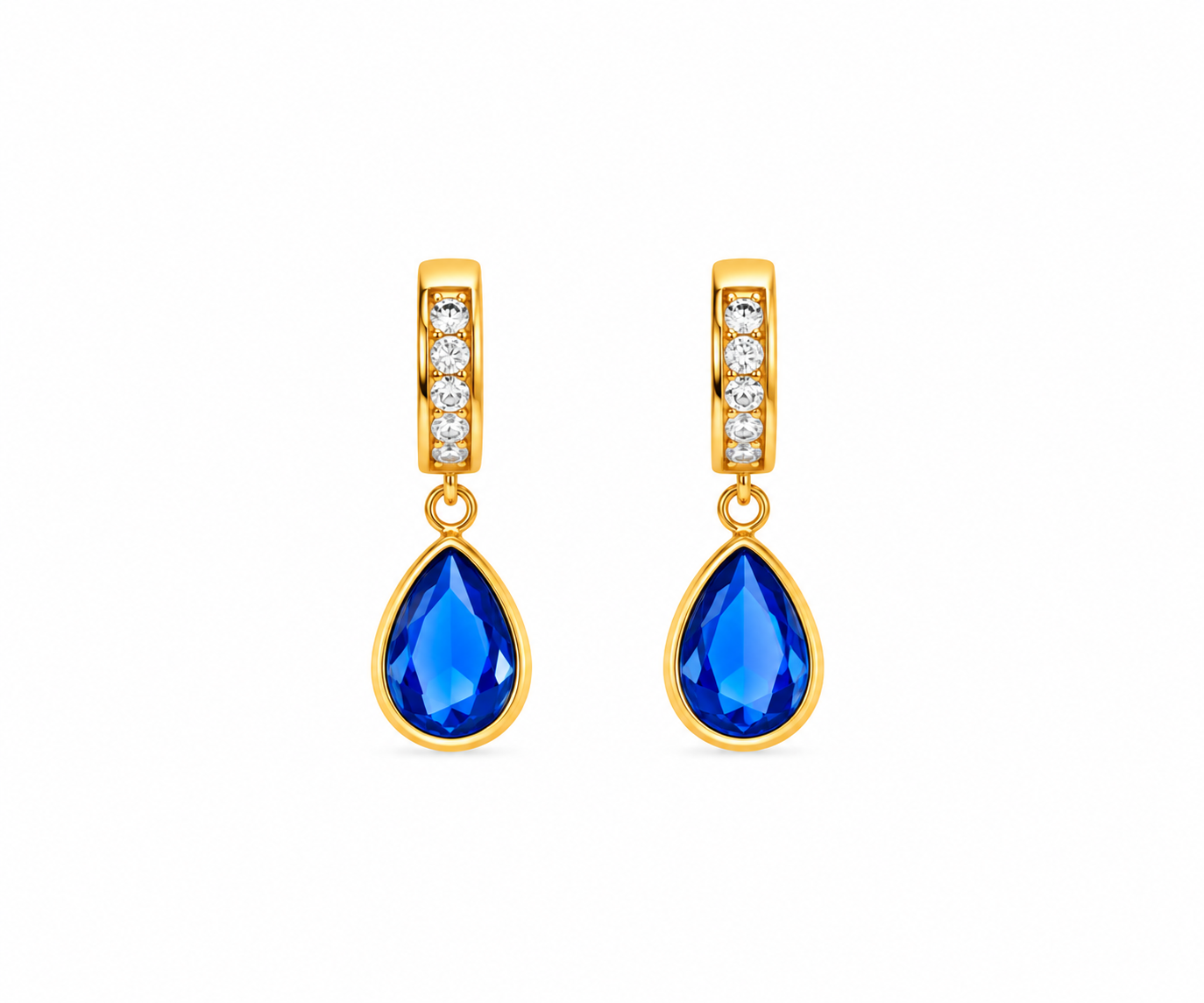 Sapphire Blue Teardrop Crystal Hoop Earring