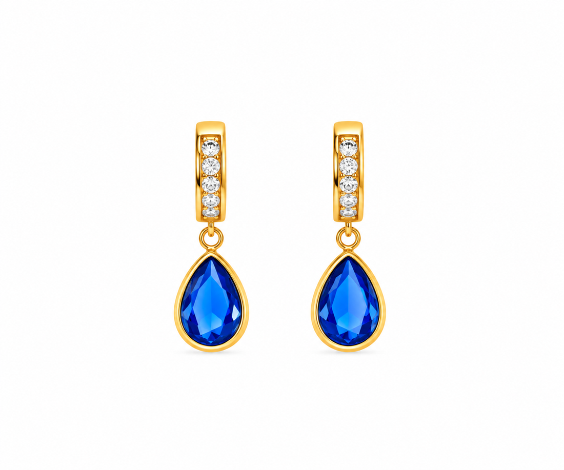 Sapphire Blue Teardrop Crystal Hoop Earring