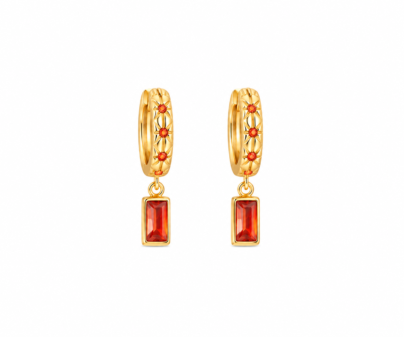 Tangerine Rectangular Charm Hoop Earring