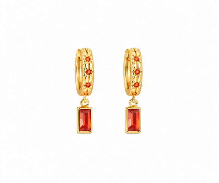 Tangerine Rectangular Charm Hoop Earring