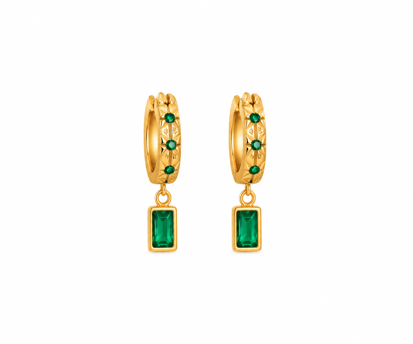 Emerald Rectangular Charm Hoop Earring