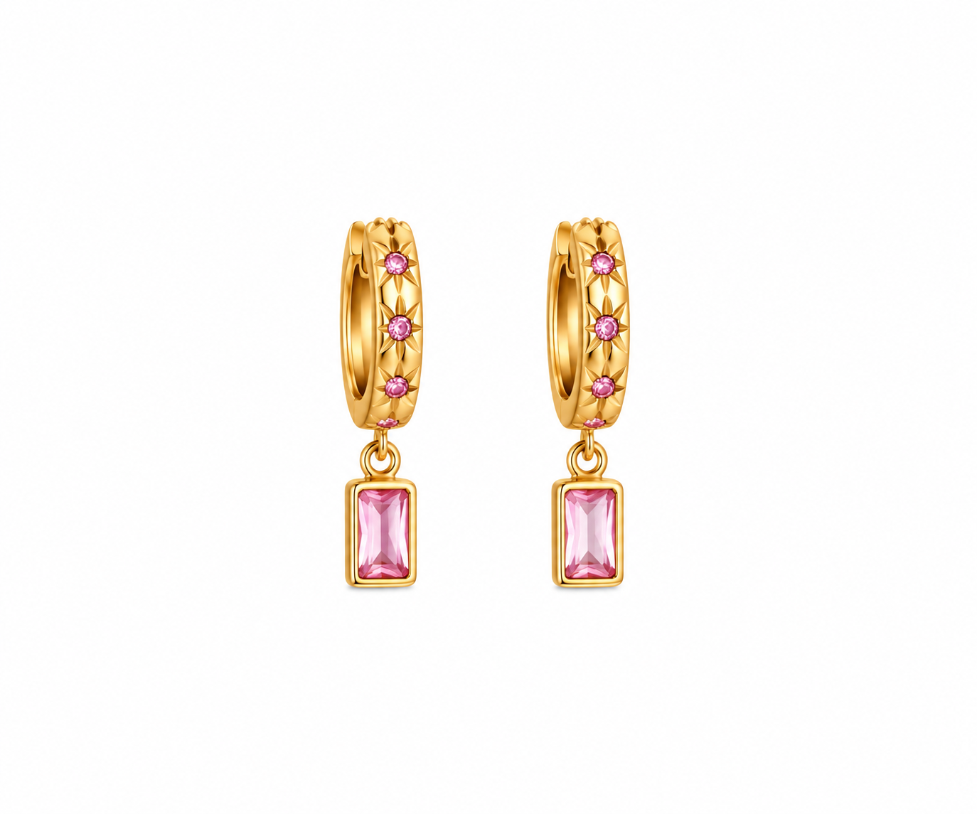 Blush Pink Rectangular Charm Hoop Earring