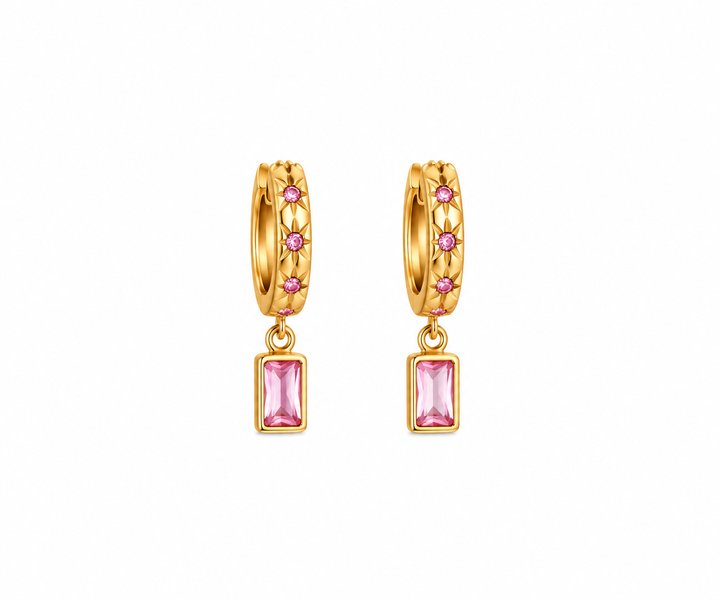 Blush Pink Rectangular Charm Hoop Earring
