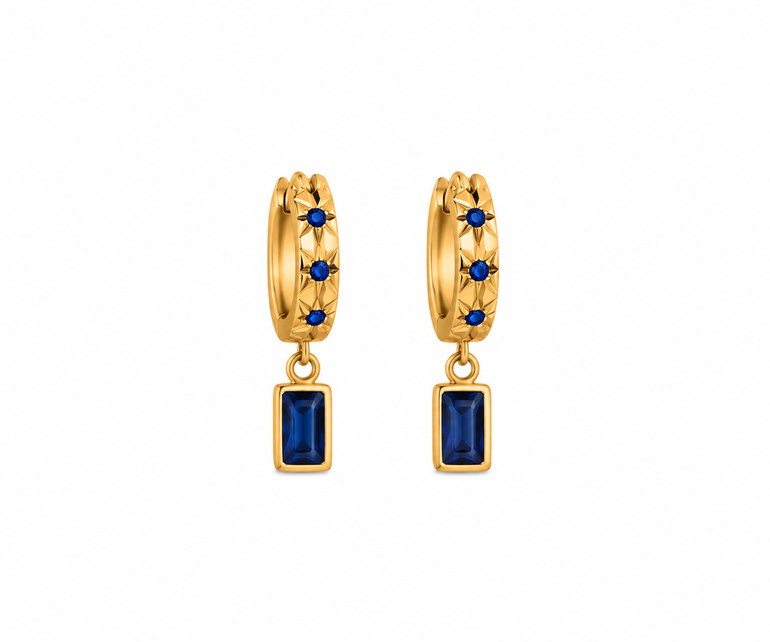 Sapphire Rectangular Charm Hoop Earring