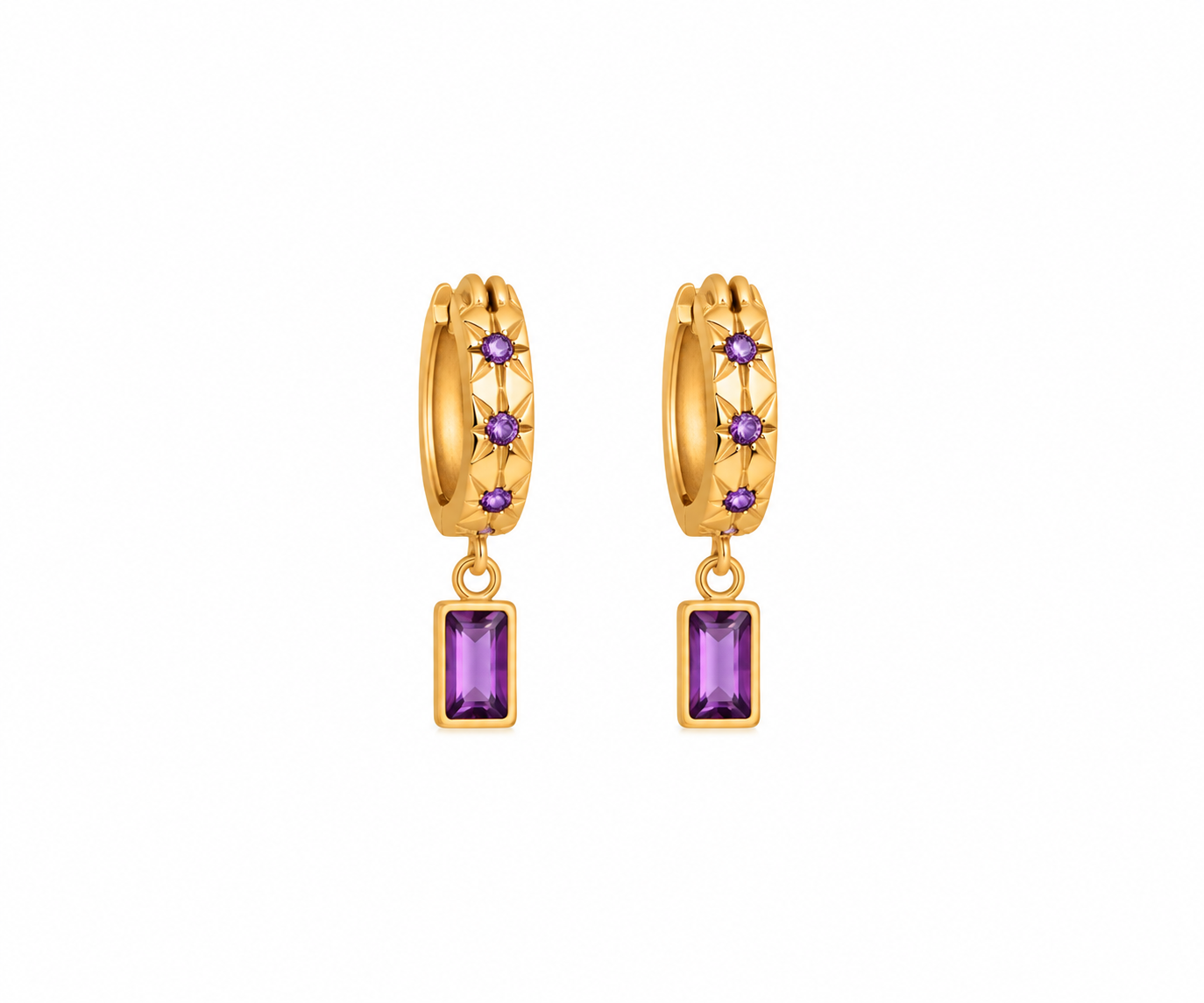 Amethyst Rectangular Charm Hoop Earring