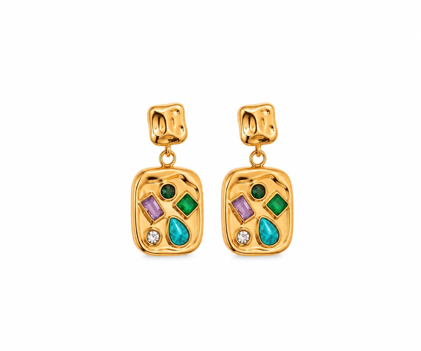 Multicolour Geometric Drop Hoop Earring