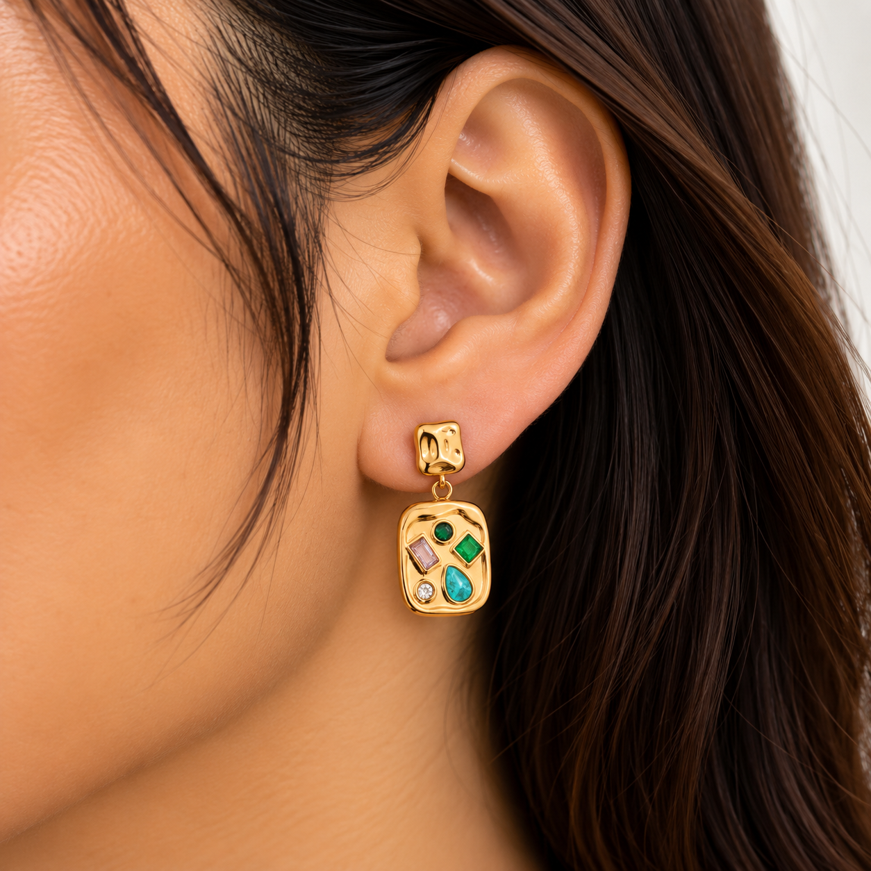 Multicolour Geometric Drop Hoop Earring