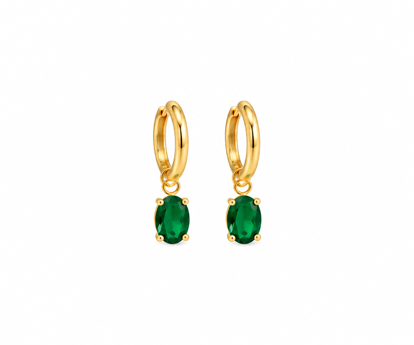 Emerald Oval Drop Hoop Earring