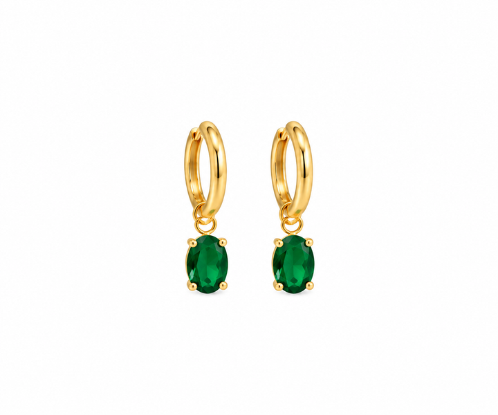 Emerald Oval Drop Hoop Earring
