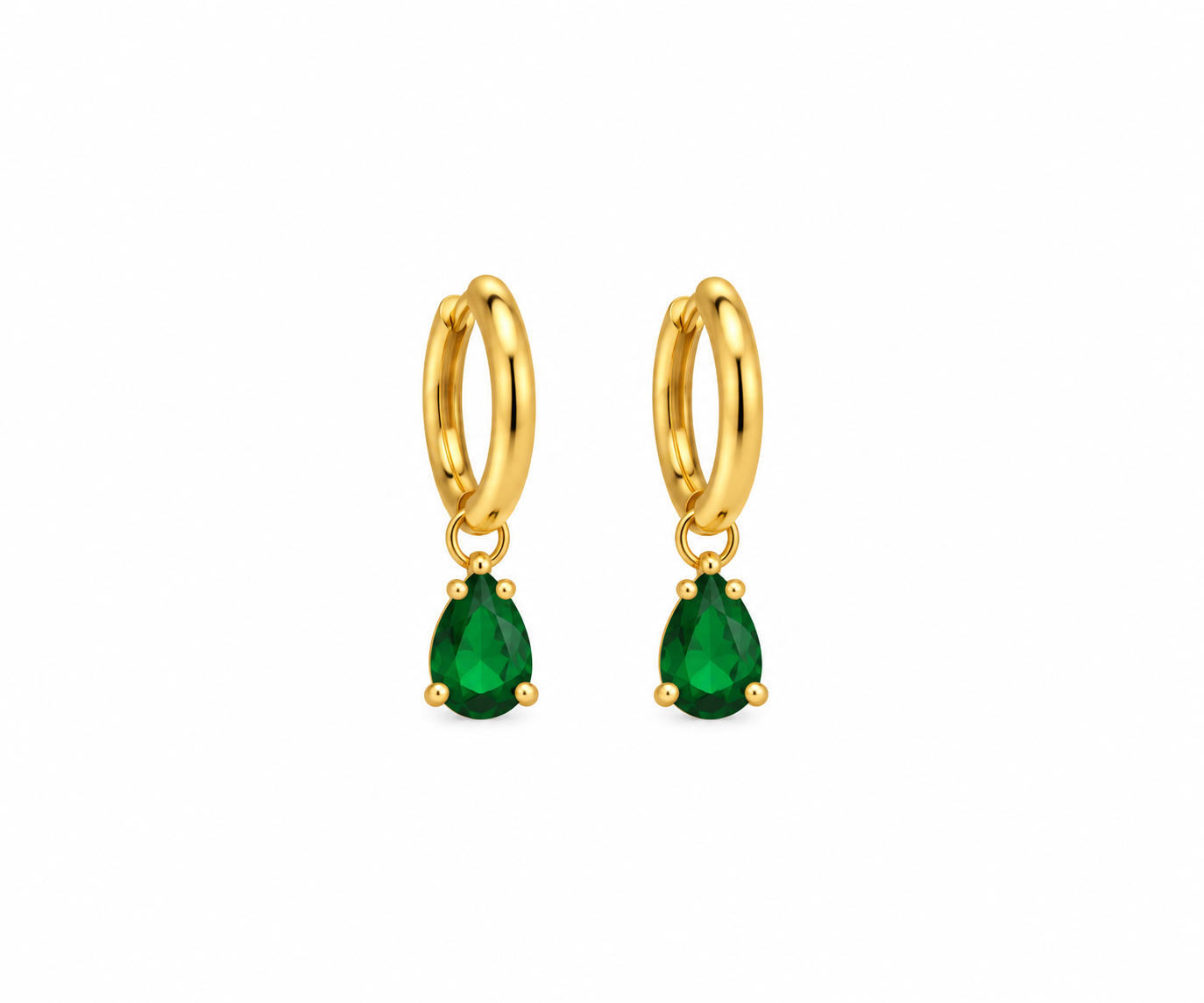 Emerald Teardrop Drop Hoop Earring
