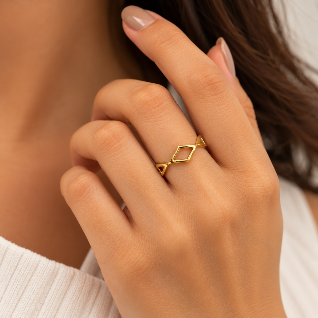 Geometric Diamond Gold Ring